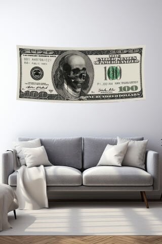 Kafatası Tasarımlı 100 Dolar Duvar Örtüsü