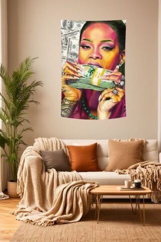 Renkli Pop Art Para Temalı Duvar Örtüsü