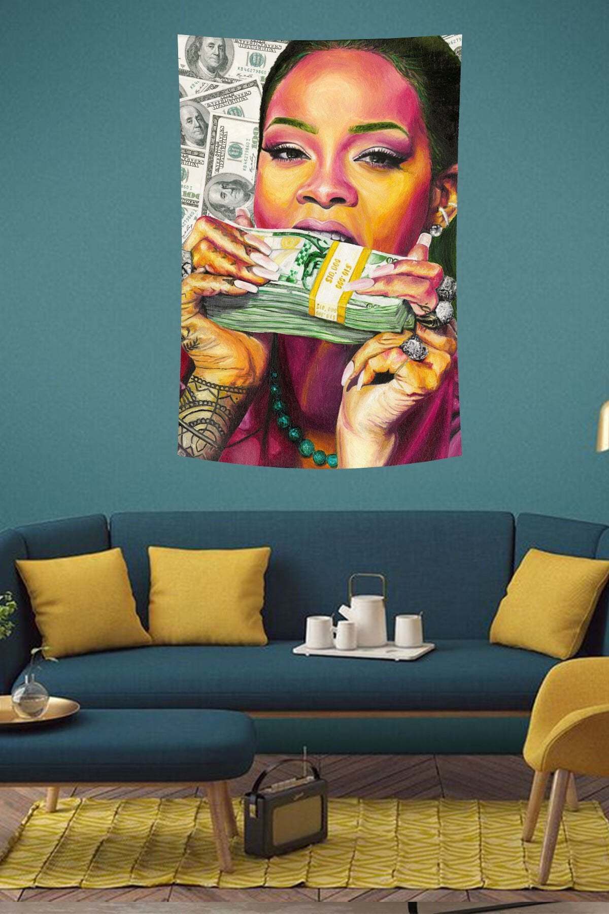 Renkli Pop Art Para Temalı Duvar Örtüsü