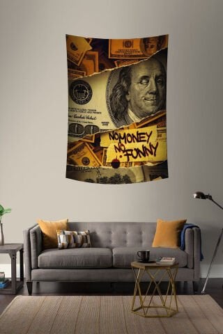 No Money No Funny Yazılı Dolar Duvar Örtüsü