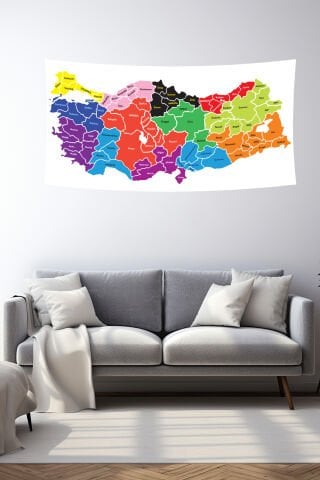 Renkli Türkiye Haritası Duvar Örtüsü