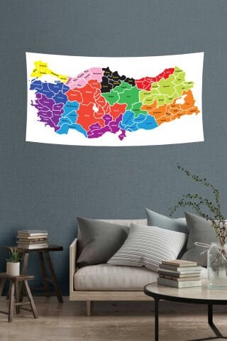 Renkli Türkiye Haritası Duvar Örtüsü