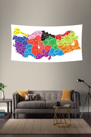Renkli Türkiye Haritası Duvar Örtüsü