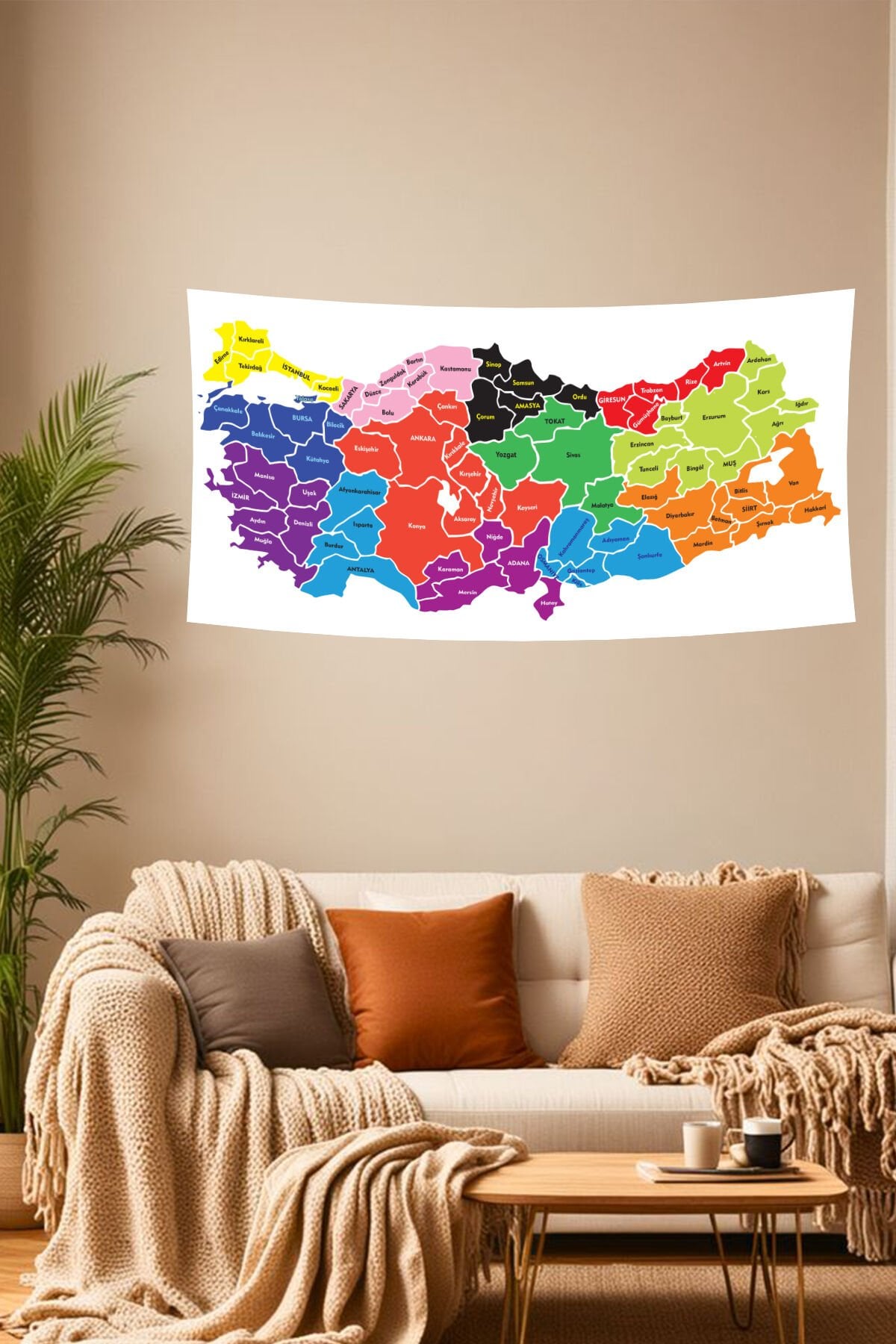 Renkli Türkiye Haritası Duvar Örtüsü