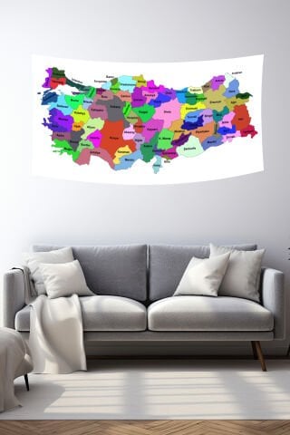 Renkli Türkiye İller Haritası Duvar Örtüsü