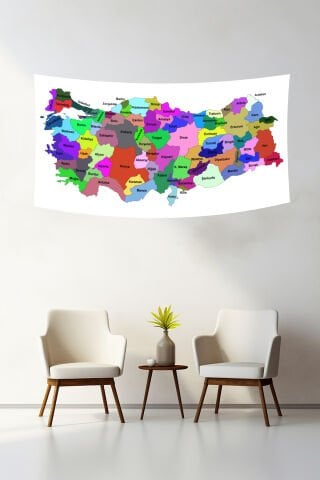 Renkli Türkiye İller Haritası Duvar Örtüsü