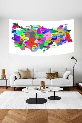 Renkli Türkiye İller Haritası Duvar Örtüsü