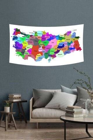Renkli Türkiye İller Haritası Duvar Örtüsü
