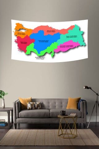 Renkli Türkiye Bölgeler Haritası Duvar Örtüsü