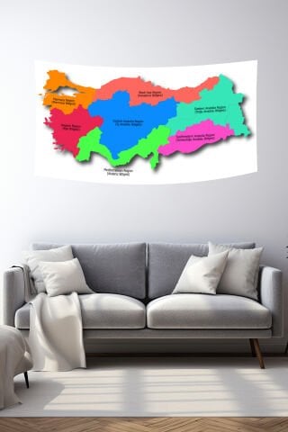 Renkli Türkiye Bölgeler Haritası Duvar Örtüsü