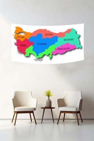 Renkli Türkiye Bölgeler Haritası Duvar Örtüsü