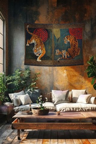 Kaplan Ailesi Bohem Desenli Duvar Örtüsü