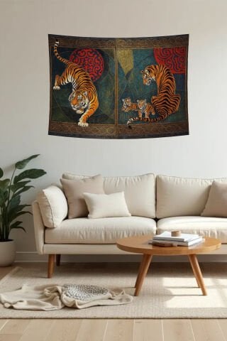 Kaplan Ailesi Bohem Desenli Duvar Örtüsü