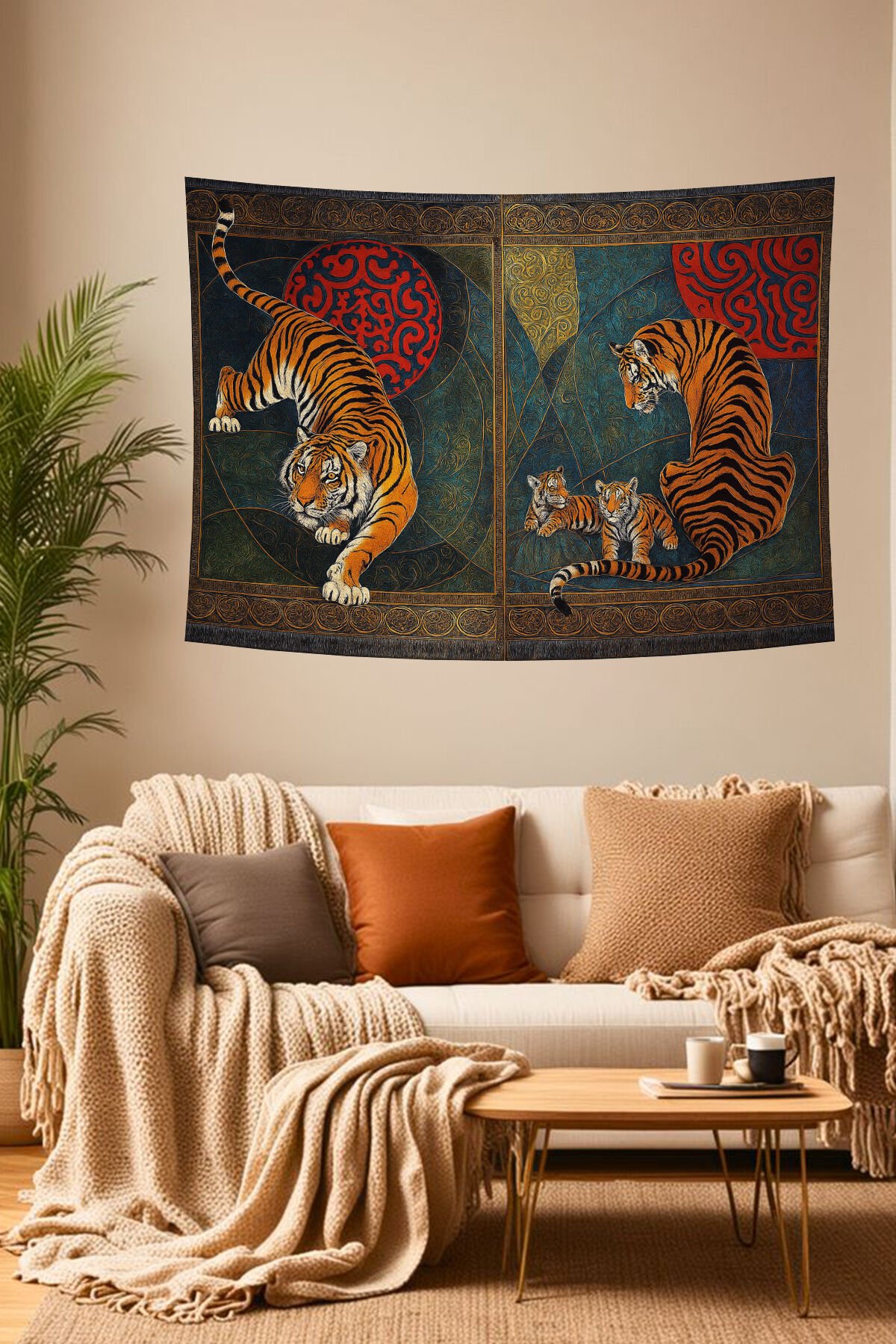 Kaplan Ailesi Bohem Desenli Duvar Örtüsü