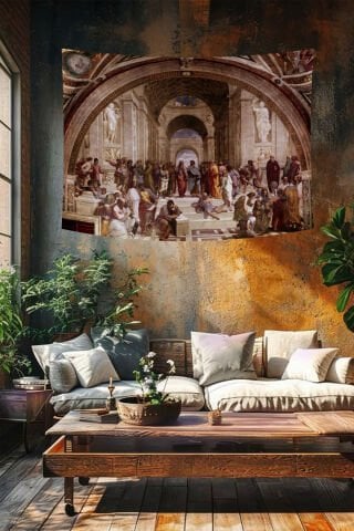 Raffaello Atina Okulu Desenli Klasik Duvar Örtüsü