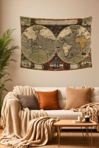 Antik Keşifler Harita Desenli Duvar Örtüsü