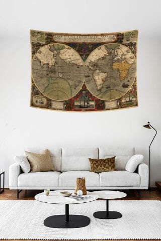 Antik Keşifler Harita Desenli Duvar Örtüsü