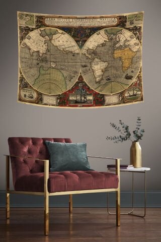 Antik Keşifler Harita Desenli Duvar Örtüsü