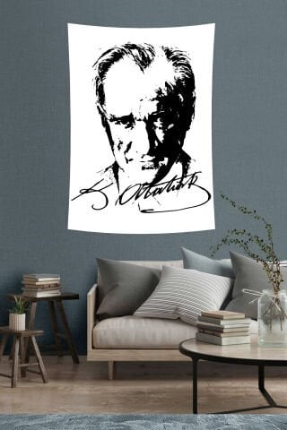 Atatürk İmza ve Siluet Duvar Örtüsü