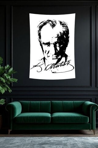 Atatürk İmza ve Siluet Duvar Örtüsü