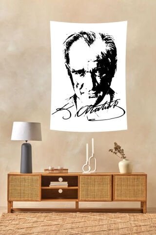 Atatürk İmza ve Siluet Duvar Örtüsü