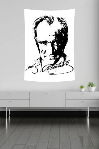 Atatürk İmza ve Siluet Duvar Örtüsü