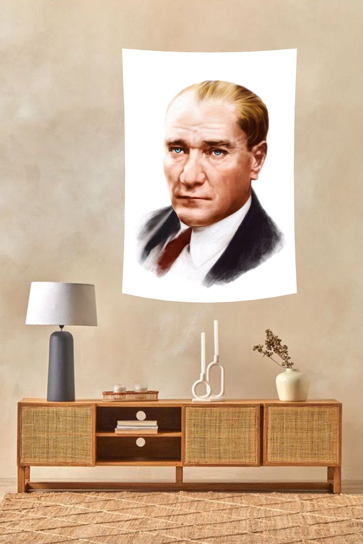 Atatürk Portre Sanat Desenli Duvar Örtüsü