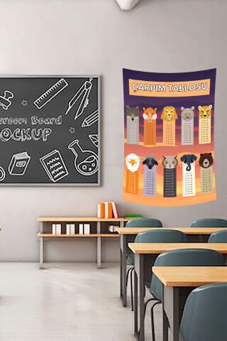 Hayvan Karakterli Çarpım Tablosu Duvar Örtüsü