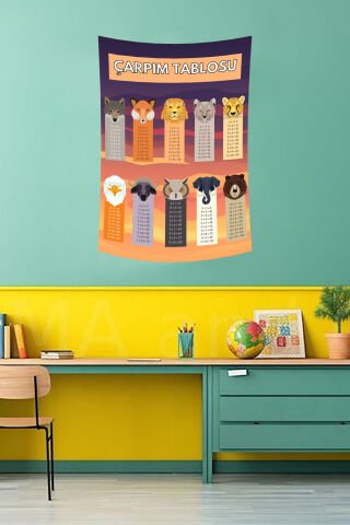 Hayvan Karakterli Çarpım Tablosu Duvar Örtüsü