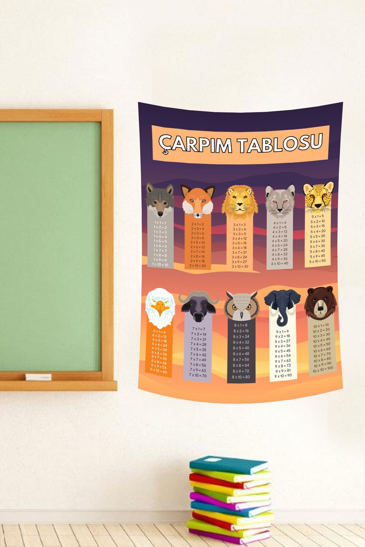 Hayvan Karakterli Çarpım Tablosu Duvar Örtüsü