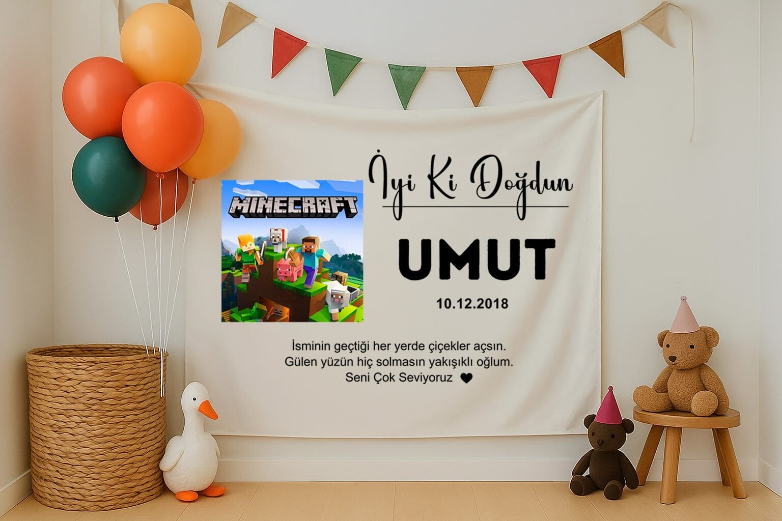 Minecraft Doğum Günü Duvar Örtüsü