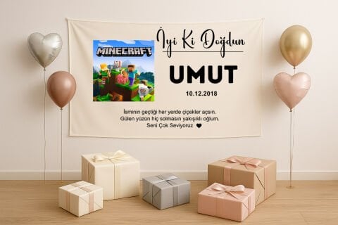 Minecraft Doğum Günü Duvar Örtüsü