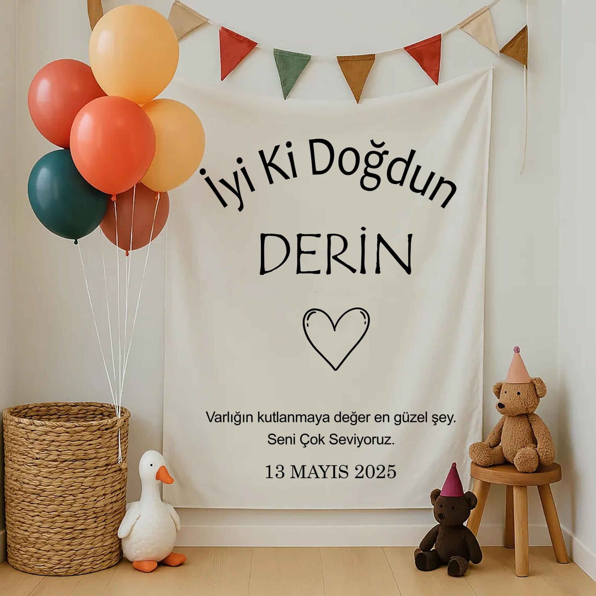 Kişiye Özel Minimal Doğum Günü Duvar Örtüsü