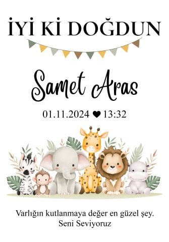 Kişiye Özel Safari Bebek Doğum Günü Duvar Örtüsü