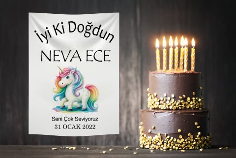 Kişiye Özel Unicorn Doğum Günü Duvar Örtüsü