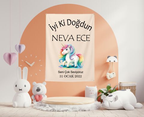 Kişiye Özel Unicorn Doğum Günü Duvar Örtüsü