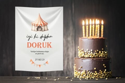 Kişiye Özel Sirk Temalı Doğum Günü Duvar Örtüsü