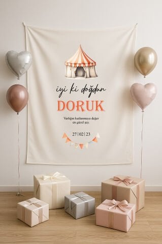Kişiye Özel Sirk Temalı Doğum Günü Duvar Örtüsü