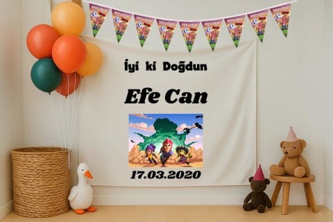 Kişiye Özel Oyun Temalı Doğum Günü Duvar Örtüsü