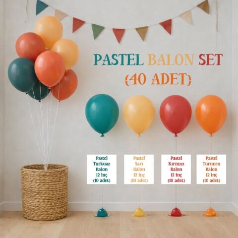 Pastel Renk Balon Set 12 İnç (40 adet)