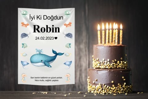 Kişiye Özel Okyanus Temalı Doğum Günü Duvar Örtüsü