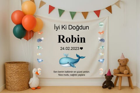 Kişiye Özel Okyanus Temalı Doğum Günü Duvar Örtüsü