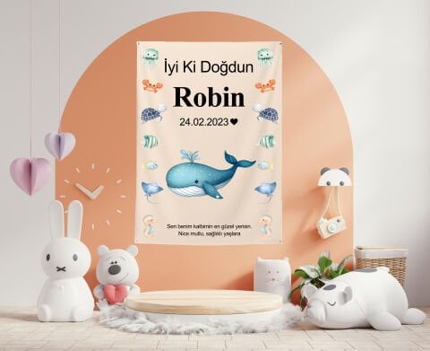 Kişiye Özel Okyanus Temalı Doğum Günü Duvar Örtüsü