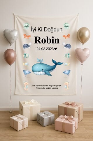 Kişiye Özel Okyanus Temalı Doğum Günü Duvar Örtüsü