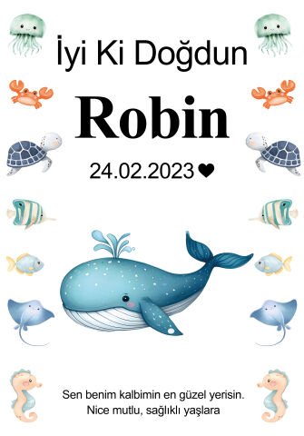 Kişiye Özel Okyanus Temalı Doğum Günü Duvar Örtüsü