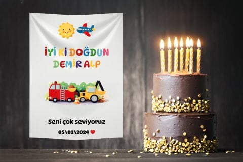 Kişiye Özel Kamyon Temalı Doğum Günü Duvar Örtüsü