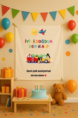 Kişiye Özel Kamyon Temalı Doğum Günü Duvar Örtüsü