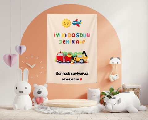 Kişiye Özel Kamyon Temalı Doğum Günü Duvar Örtüsü