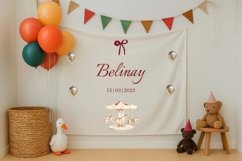 Kişiye Özel Atlı Karınca Temalı Doğum Günü Duvar Örtüsü