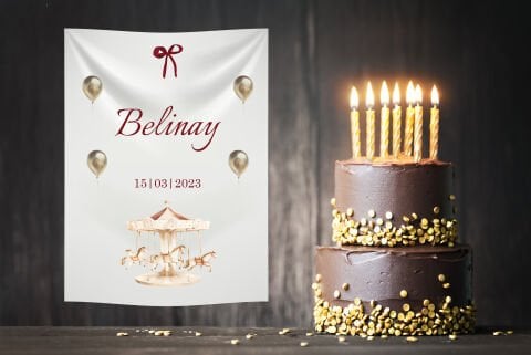 Kişiye Özel Atlı Karınca Temalı Doğum Günü Duvar Örtüsü